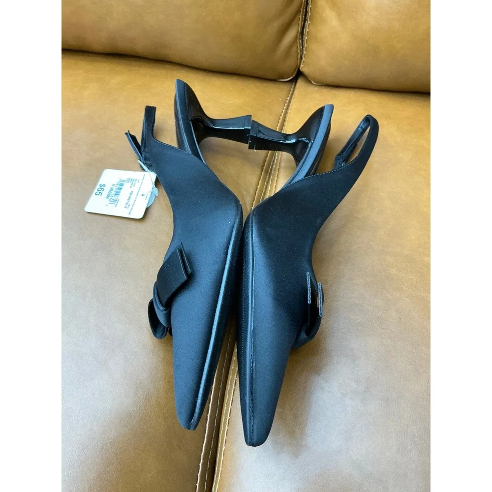 Worthington Wor Rising Pumps Womens 11 Black New Bow Slingback Kitten Heel